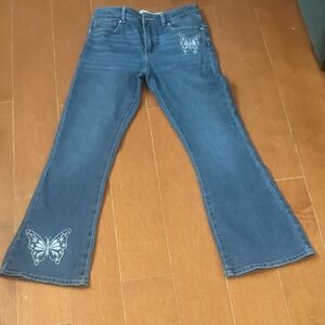Levi's Blue Flare Jeans with Butterfly Embroidery